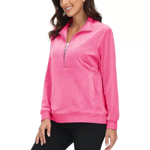 MAGCOMSEN Womens Half Zip Pullover Velour Stand Collar Casual Sweater Long Sleeve Solid Sweatshirts with Pockets