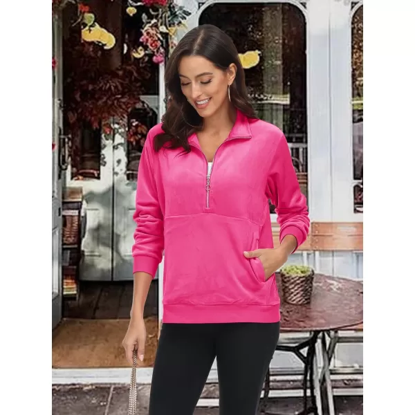 MAGCOMSEN Womens Half Zip Pullover Velour Stand Collar Casual Sweater Long Sleeve Solid Sweatshirts with Pockets