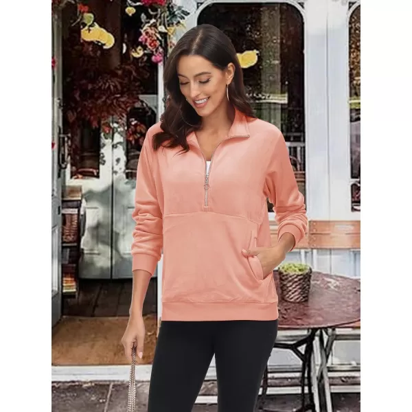MAGCOMSEN Womens Half Zip Pullover Velour Stand Collar Casual Sweater Long Sleeve Solid Sweatshirts with Pockets