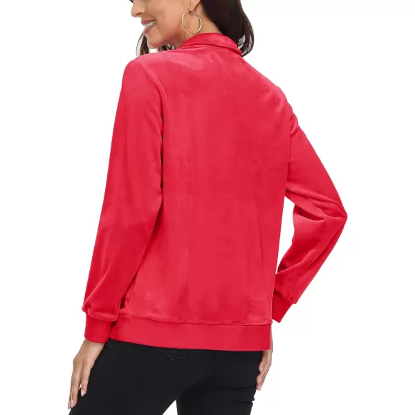 MAGCOMSEN Womens Half Zip Pullover Velour Stand Collar Casual Sweater Long Sleeve Solid Sweatshirts with Pockets