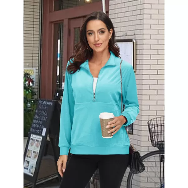 MAGCOMSEN Womens Half Zip Pullover Velour Stand Collar Casual Sweater Long Sleeve Solid Sweatshirts with Pockets