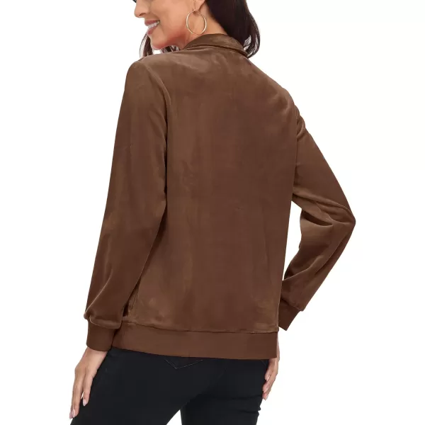 MAGCOMSEN Womens Half Zip Pullover Velour Stand Collar Casual Sweater Long Sleeve Solid Sweatshirts with Pockets