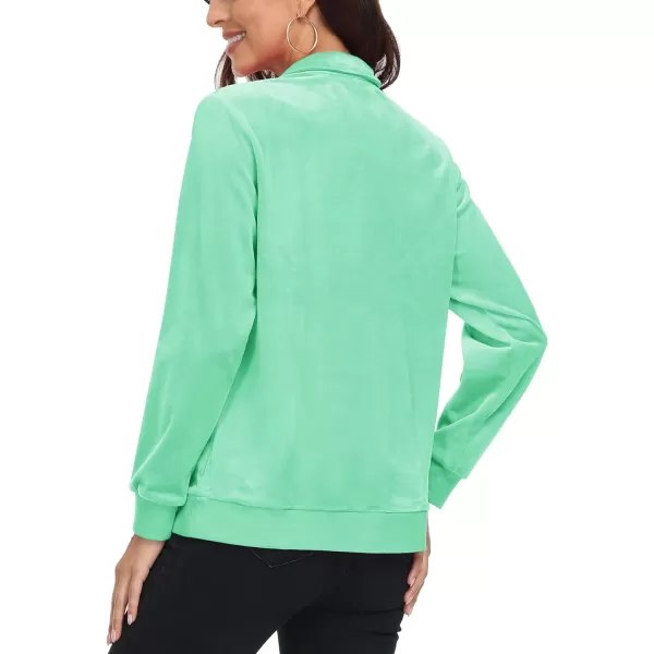 MAGCOMSEN Womens Half Zip Pullover Velour Stand Collar Casual Sweater Long Sleeve Solid Sweatshirts with Pockets