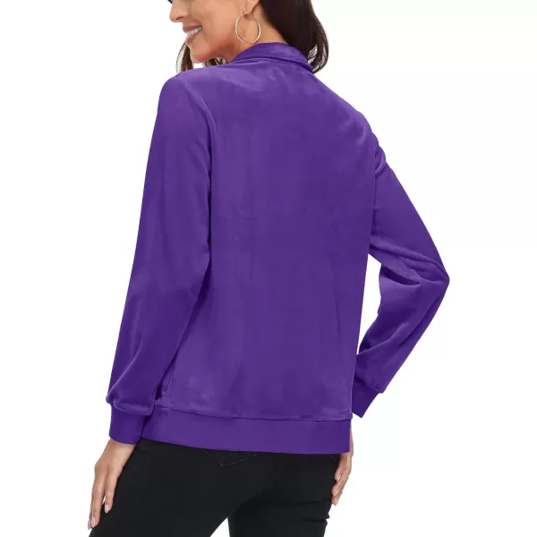 MAGCOMSEN Womens Half Zip Pullover Velour Stand Collar Casual Sweater Long Sleeve Solid Sweatshirts with Pockets