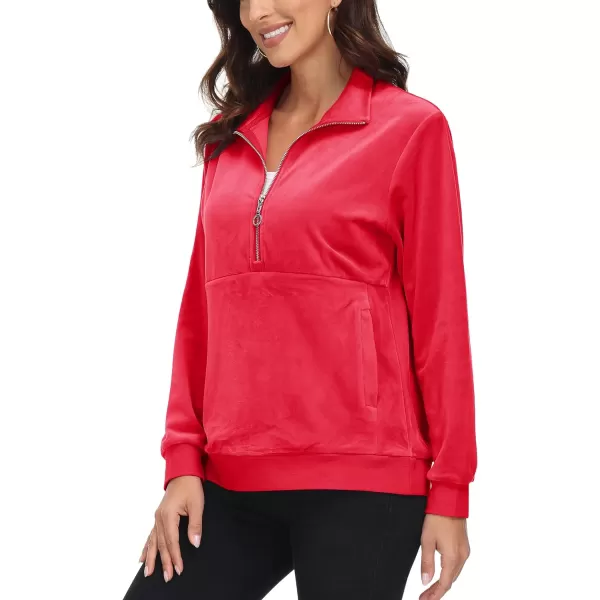 MAGCOMSEN Womens Half Zip Pullover Velour Stand Collar Casual Sweater Long Sleeve Solid Sweatshirts with Pockets