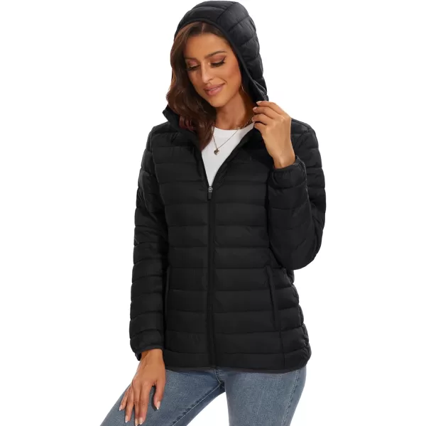 MAGCOMSEN Women's Hooded Puffer Jacket Lightweight Quilted Padded Coat 4 Pockets Zip-up Winter Warm Outerwear