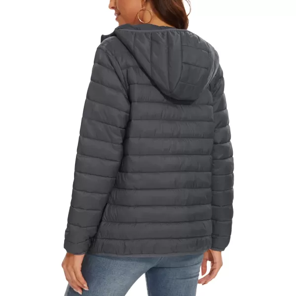 MAGCOMSEN Women's Hooded Puffer Jacket Lightweight Quilted Padded Coat 4 Pockets Zip-up Winter Warm Outerwear