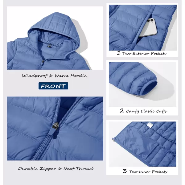 MAGCOMSEN Women's Hooded Puffer Jacket Lightweight Quilted Padded Coat 4 Pockets Zip-up Winter Warm Outerwear