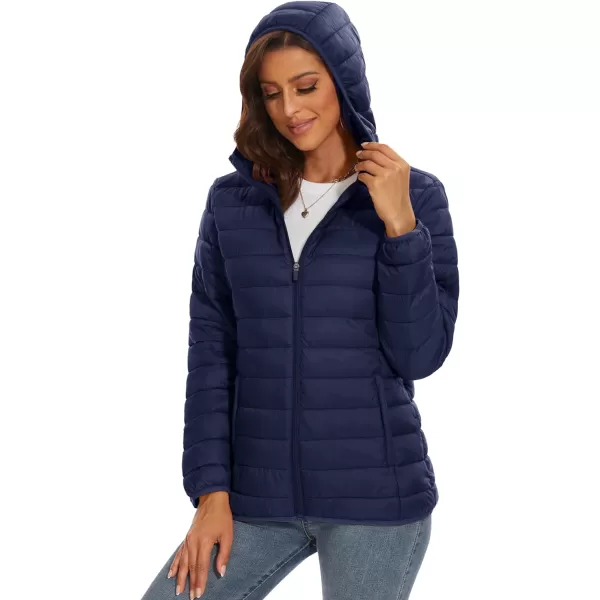 MAGCOMSEN Women's Hooded Puffer Jacket Lightweight Quilted Padded Coat 4 Pockets Zip-up Winter Warm Outerwear