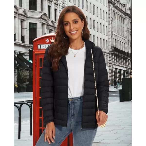 MAGCOMSEN Women's Hooded Puffer Jacket Lightweight Quilted Padded Coat 4 Pockets Zip-up Winter Warm Outerwear