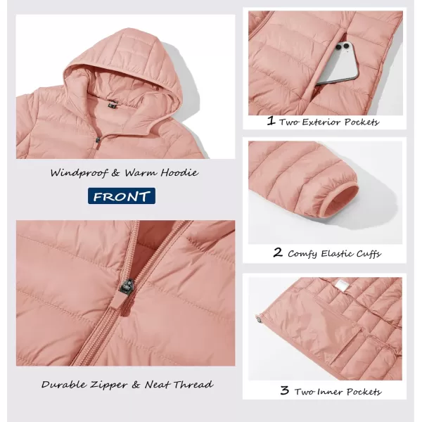 MAGCOMSEN Women's Hooded Puffer Jacket Lightweight Quilted Padded Coat 4 Pockets Zip-up Winter Warm Outerwear