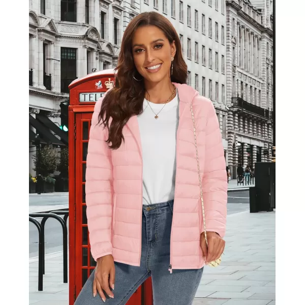 MAGCOMSEN Women's Hooded Puffer Jacket Lightweight Quilted Padded Coat 4 Pockets Zip-up Winter Warm Outerwear
