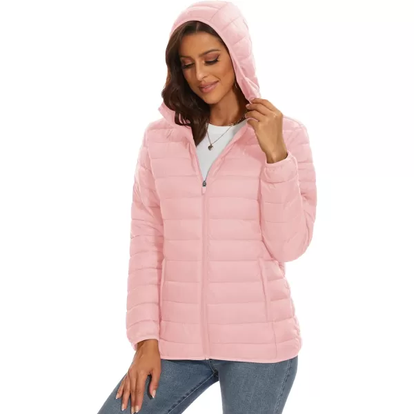MAGCOMSEN Women's Hooded Puffer Jacket Lightweight Quilted Padded Coat 4 Pockets Zip-up Winter Warm Outerwear