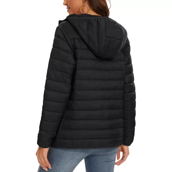MAGCOMSEN Women's Hooded Puffer Jacket Lightweight Quilted Padded Coat 4 Pockets Zip-up Winter Warm Outerwear