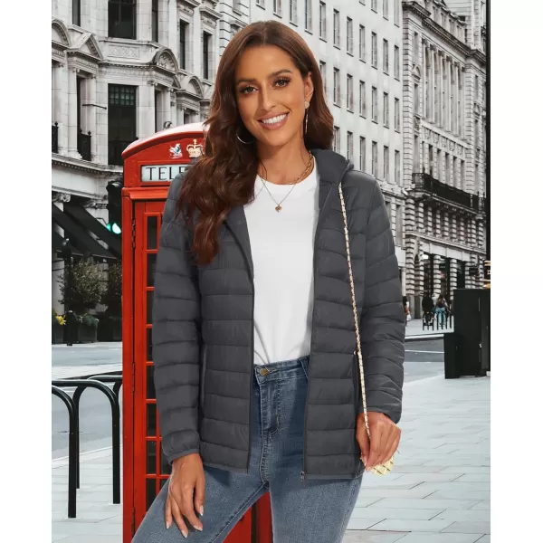 MAGCOMSEN Women's Hooded Puffer Jacket Lightweight Quilted Padded Coat 4 Pockets Zip-up Winter Warm Outerwear