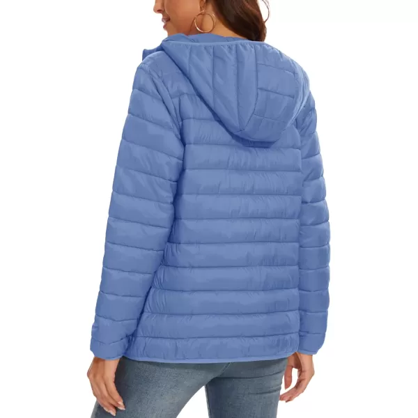 MAGCOMSEN Women's Hooded Puffer Jacket Lightweight Quilted Padded Coat 4 Pockets Zip-up Winter Warm Outerwear