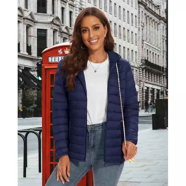 MAGCOMSEN Women's Hooded Puffer Jacket Lightweight Quilted Padded Coat 4 Pockets Zip-up Winter Warm Outerwear