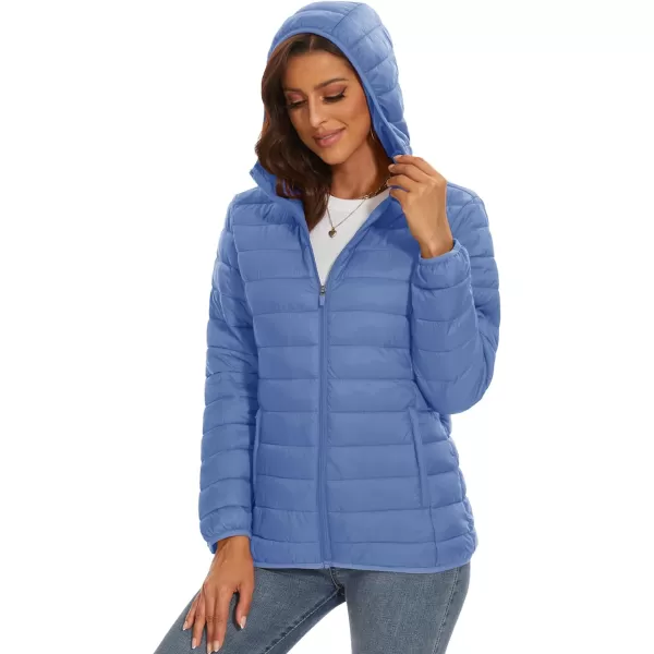 MAGCOMSEN Women's Hooded Puffer Jacket Lightweight Quilted Padded Coat 4 Pockets Zip-up Winter Warm Outerwear