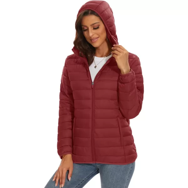 MAGCOMSEN Women's Hooded Puffer Jacket Lightweight Quilted Padded Coat 4 Pockets Zip-up Winter Warm Outerwear