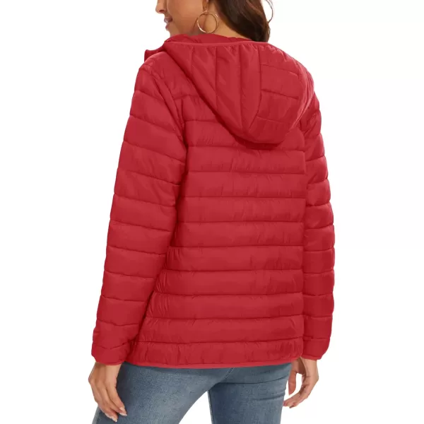 MAGCOMSEN Women's Hooded Puffer Jacket Lightweight Quilted Padded Coat 4 Pockets Zip-up Winter Warm Outerwear