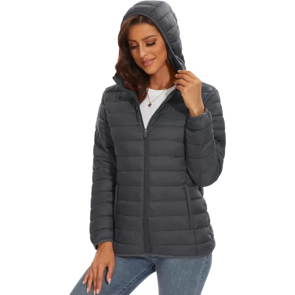 MAGCOMSEN Women's Hooded Puffer Jacket Lightweight Quilted Padded Coat 4 Pockets Zip-up Winter Warm Outerwear