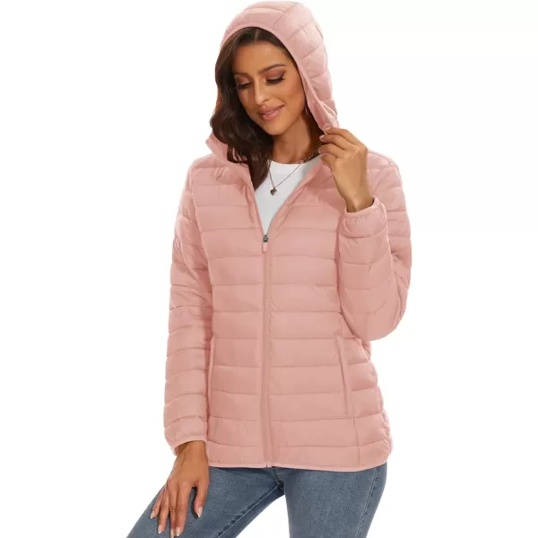 MAGCOMSEN Women's Hooded Puffer Jacket Lightweight Quilted Padded Coat 4 Pockets Zip-up Winter Warm Outerwear