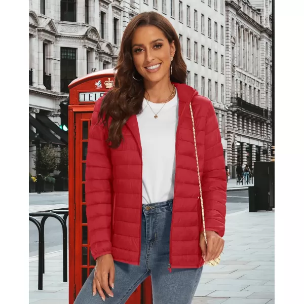 MAGCOMSEN Women's Hooded Puffer Jacket Lightweight Quilted Padded Coat 4 Pockets Zip-up Winter Warm Outerwear