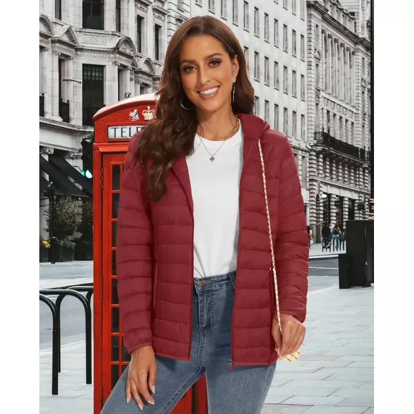 MAGCOMSEN Women's Hooded Puffer Jacket Lightweight Quilted Padded Coat 4 Pockets Zip-up Winter Warm Outerwear