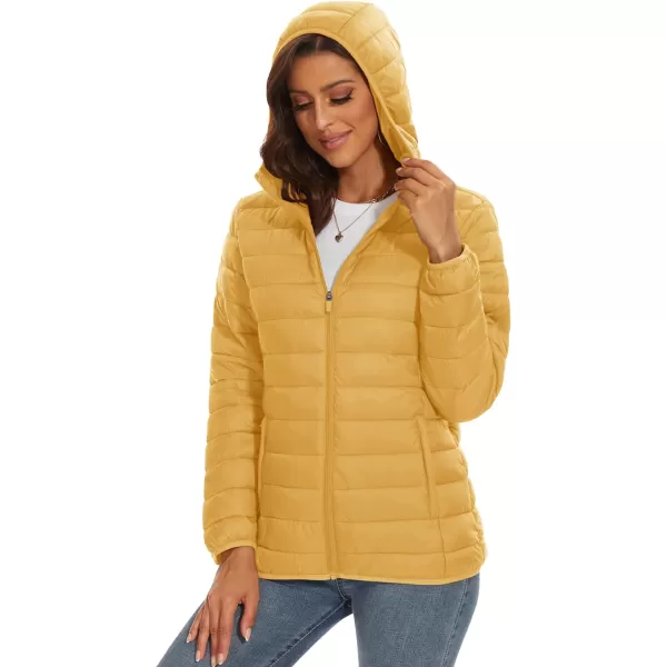MAGCOMSEN Women's Hooded Puffer Jacket Lightweight Quilted Padded Coat 4 Pockets Zip-up Winter Warm Outerwear