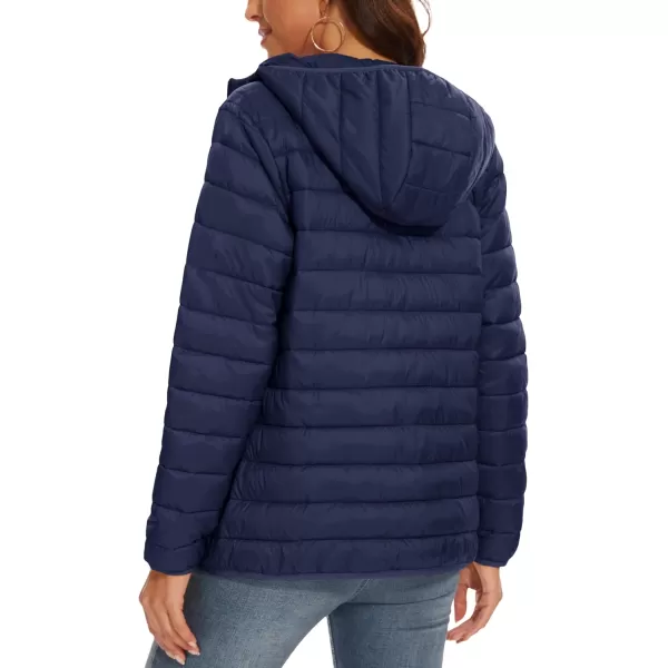 MAGCOMSEN Women's Hooded Puffer Jacket Lightweight Quilted Padded Coat 4 Pockets Zip-up Winter Warm Outerwear