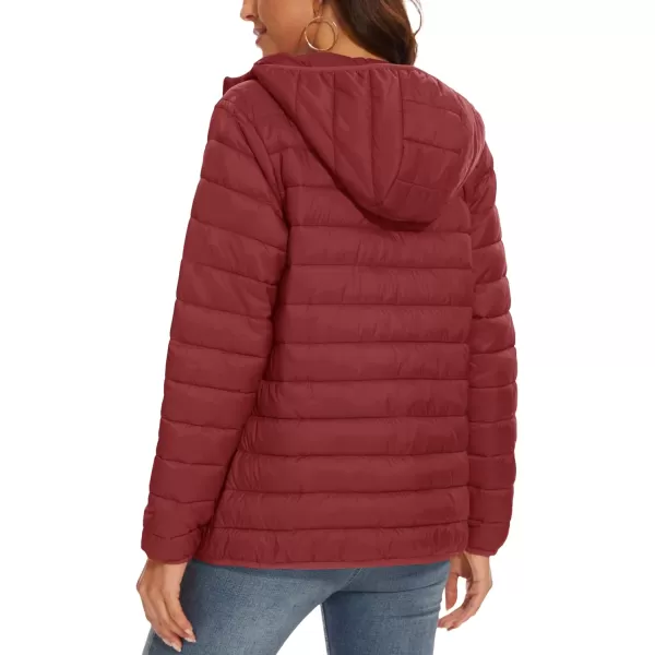 MAGCOMSEN Women's Hooded Puffer Jacket Lightweight Quilted Padded Coat 4 Pockets Zip-up Winter Warm Outerwear