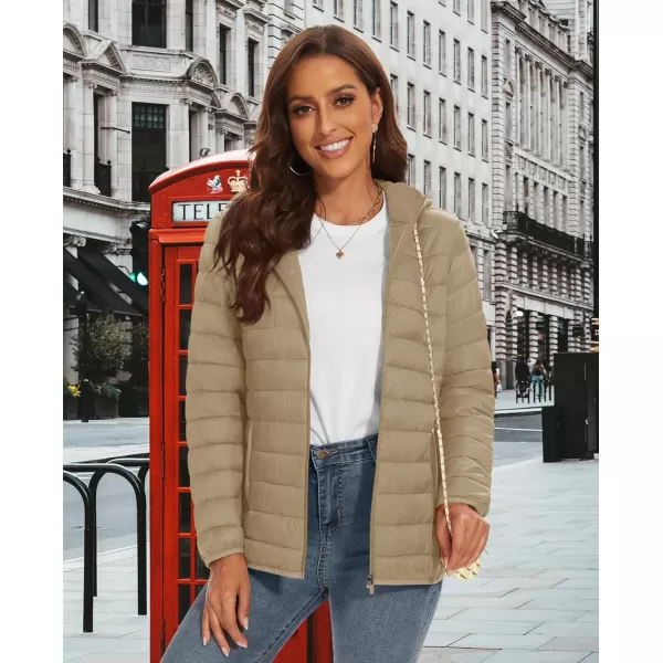MAGCOMSEN Women's Hooded Puffer Jacket Lightweight Quilted Padded Coat 4 Pockets Zip-up Winter Warm Outerwear
