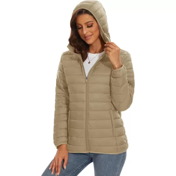 MAGCOMSEN Women's Hooded Puffer Jacket Lightweight Quilted Padded Coat 4 Pockets Zip-up Winter Warm Outerwear