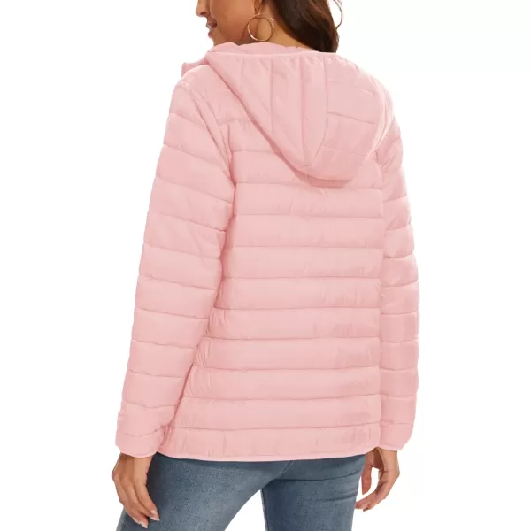 MAGCOMSEN Women's Hooded Puffer Jacket Lightweight Quilted Padded Coat 4 Pockets Zip-up Winter Warm Outerwear