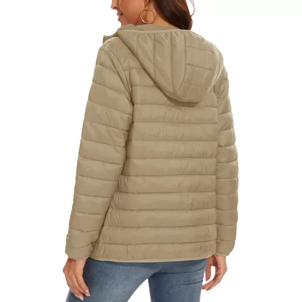 MAGCOMSEN Women's Hooded Puffer Jacket Lightweight Quilted Padded Coat 4 Pockets Zip-up Winter Warm Outerwear