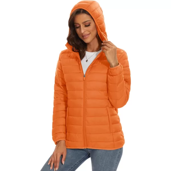 MAGCOMSEN Women's Hooded Puffer Jacket Lightweight Quilted Padded Coat 4 Pockets Zip-up Winter Warm Outerwear