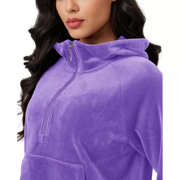 MAGCOMSEN Womens Hoodies Half-Zip Cropped Velour Sweatshirts Long Sleeve Fleece Pullover with Pocket Casual Outfits