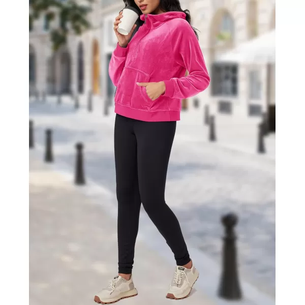 MAGCOMSEN Womens Hoodies Half-Zip Cropped Velour Sweatshirts Long Sleeve Fleece Pullover with Pocket Casual Outfits