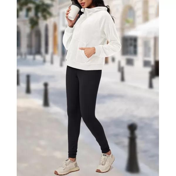 MAGCOMSEN Womens Hoodies Half-Zip Cropped Velour Sweatshirts Long Sleeve Fleece Pullover with Pocket Casual Outfits