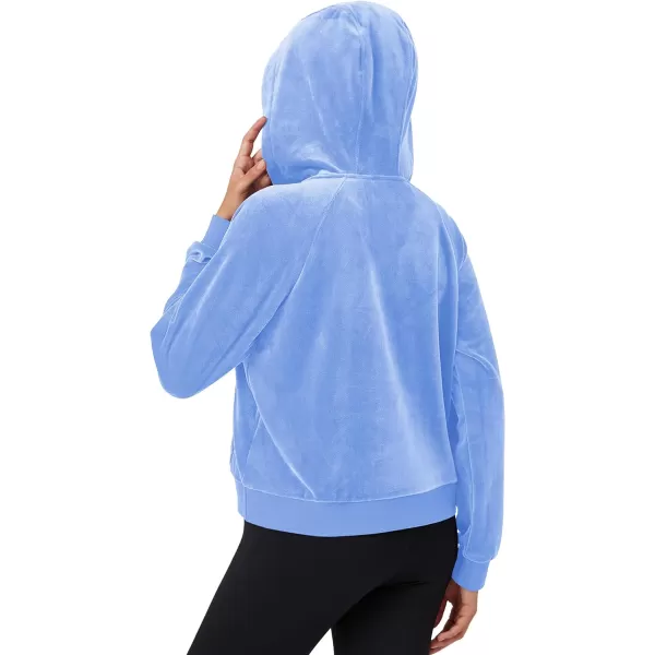 MAGCOMSEN Womens Hoodies Half-Zip Cropped Velour Sweatshirts Long Sleeve Fleece Pullover with Pocket Casual Outfits
