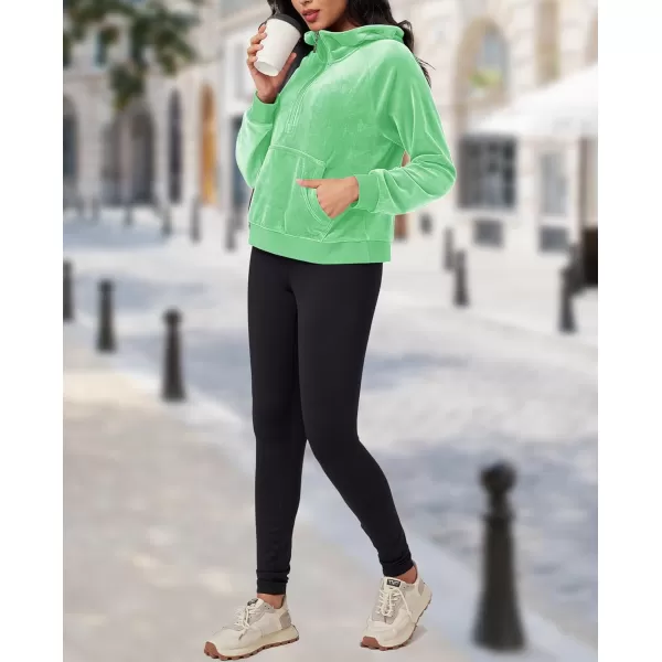 MAGCOMSEN Womens Hoodies Half-Zip Cropped Velour Sweatshirts Long Sleeve Fleece Pullover with Pocket Casual Outfits