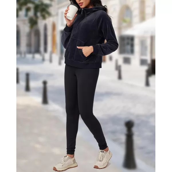 MAGCOMSEN Womens Hoodies Half-Zip Cropped Velour Sweatshirts Long Sleeve Fleece Pullover with Pocket Casual Outfits