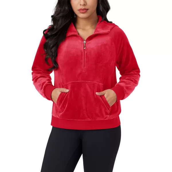 MAGCOMSEN Womens Hoodies Half-Zip Cropped Velour Sweatshirts Long Sleeve Fleece Pullover with Pocket Casual Outfits