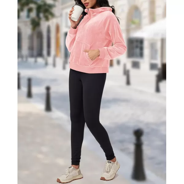 MAGCOMSEN Womens Hoodies Half-Zip Cropped Velour Sweatshirts Long Sleeve Fleece Pullover with Pocket Casual Outfits