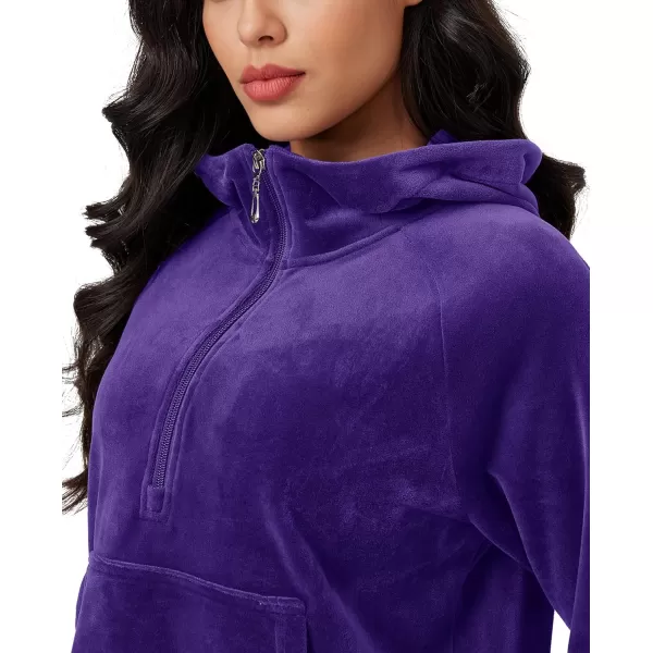 MAGCOMSEN Womens Hoodies Half-Zip Cropped Velour Sweatshirts Long Sleeve Fleece Pullover with Pocket Casual Outfits