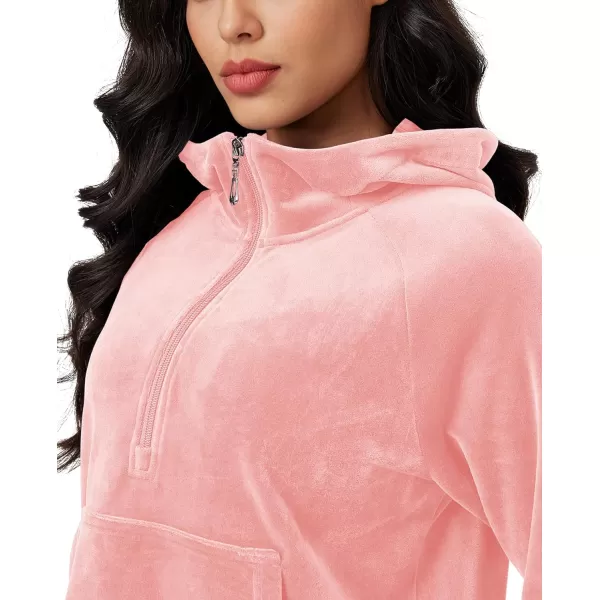 MAGCOMSEN Womens Hoodies Half-Zip Cropped Velour Sweatshirts Long Sleeve Fleece Pullover with Pocket Casual Outfits