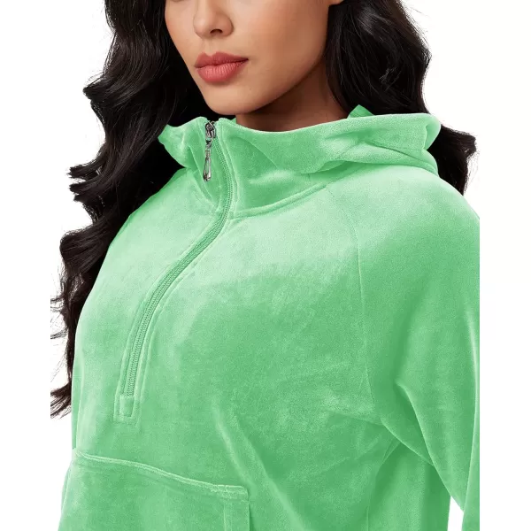 MAGCOMSEN Womens Hoodies Half-Zip Cropped Velour Sweatshirts Long Sleeve Fleece Pullover with Pocket Casual Outfits