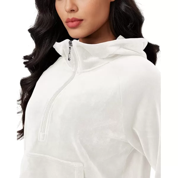 MAGCOMSEN Womens Hoodies Half-Zip Cropped Velour Sweatshirts Long Sleeve Fleece Pullover with Pocket Casual Outfits