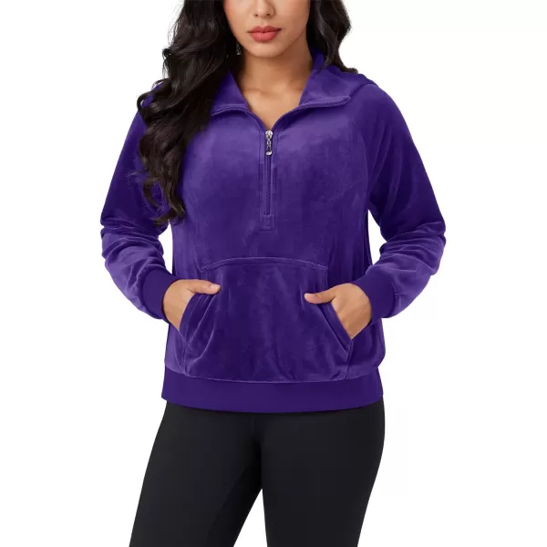 MAGCOMSEN Womens Hoodies Half-Zip Cropped Velour Sweatshirts Long Sleeve Fleece Pullover with Pocket Casual Outfits