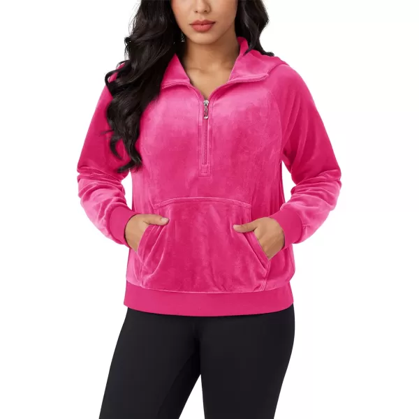 MAGCOMSEN Womens Hoodies Half-Zip Cropped Velour Sweatshirts Long Sleeve Fleece Pullover with Pocket Casual Outfits